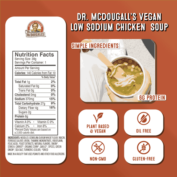 Lower Sodium Vegan Chicken Noodle Soup  Dr. McDougall's Right Foods   