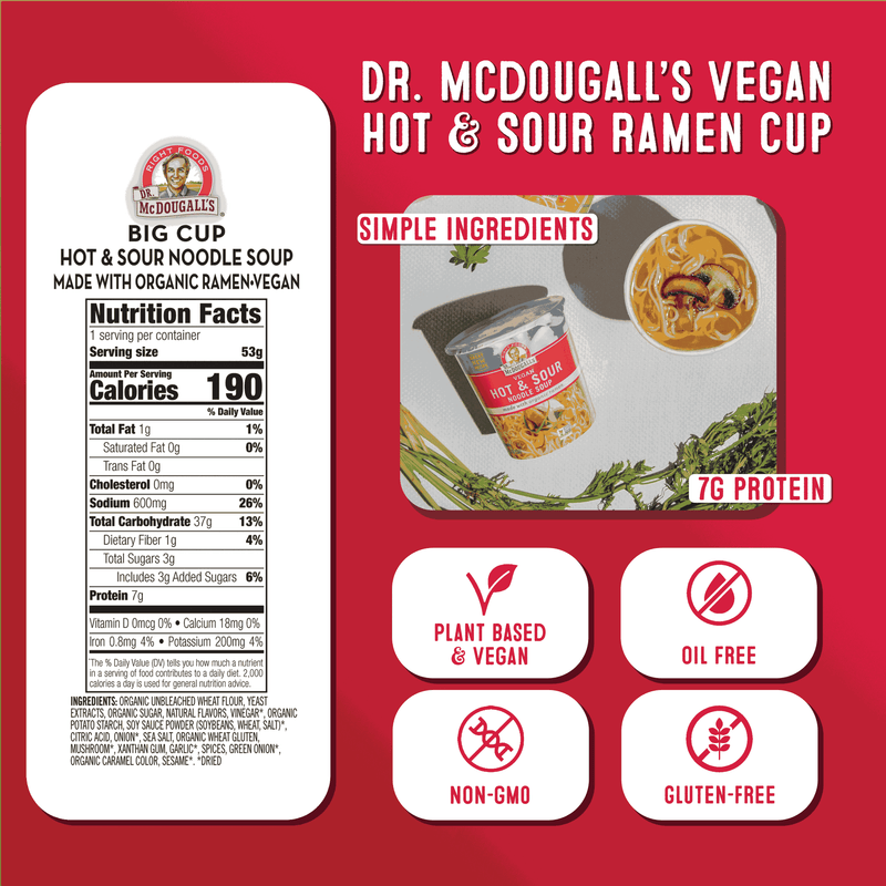 Hot & Sour Ramen Noodle Soup Cup- made with Organic Ramen Noodles  Dr. McDougall's Right Foods   