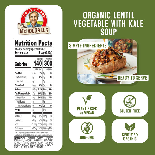 Organic Lentil Vegetable with Kale Soup  Dr. McDougall's Right Foods   